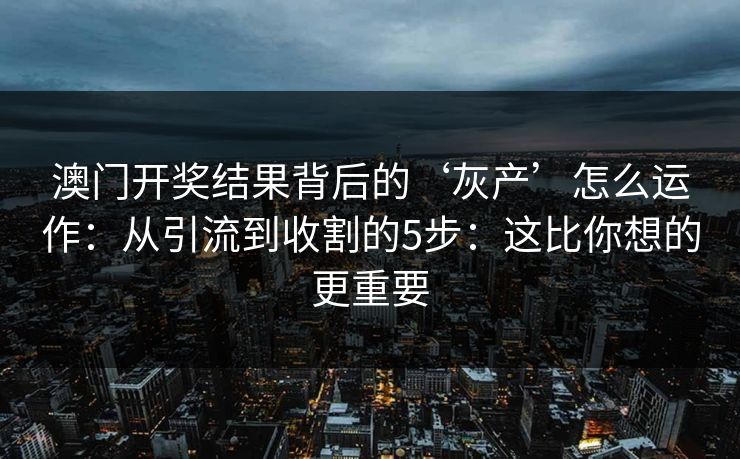 澳门开奖结果背后的‘灰产’怎么运作：从引流到收割的5步：这比你想的更重要